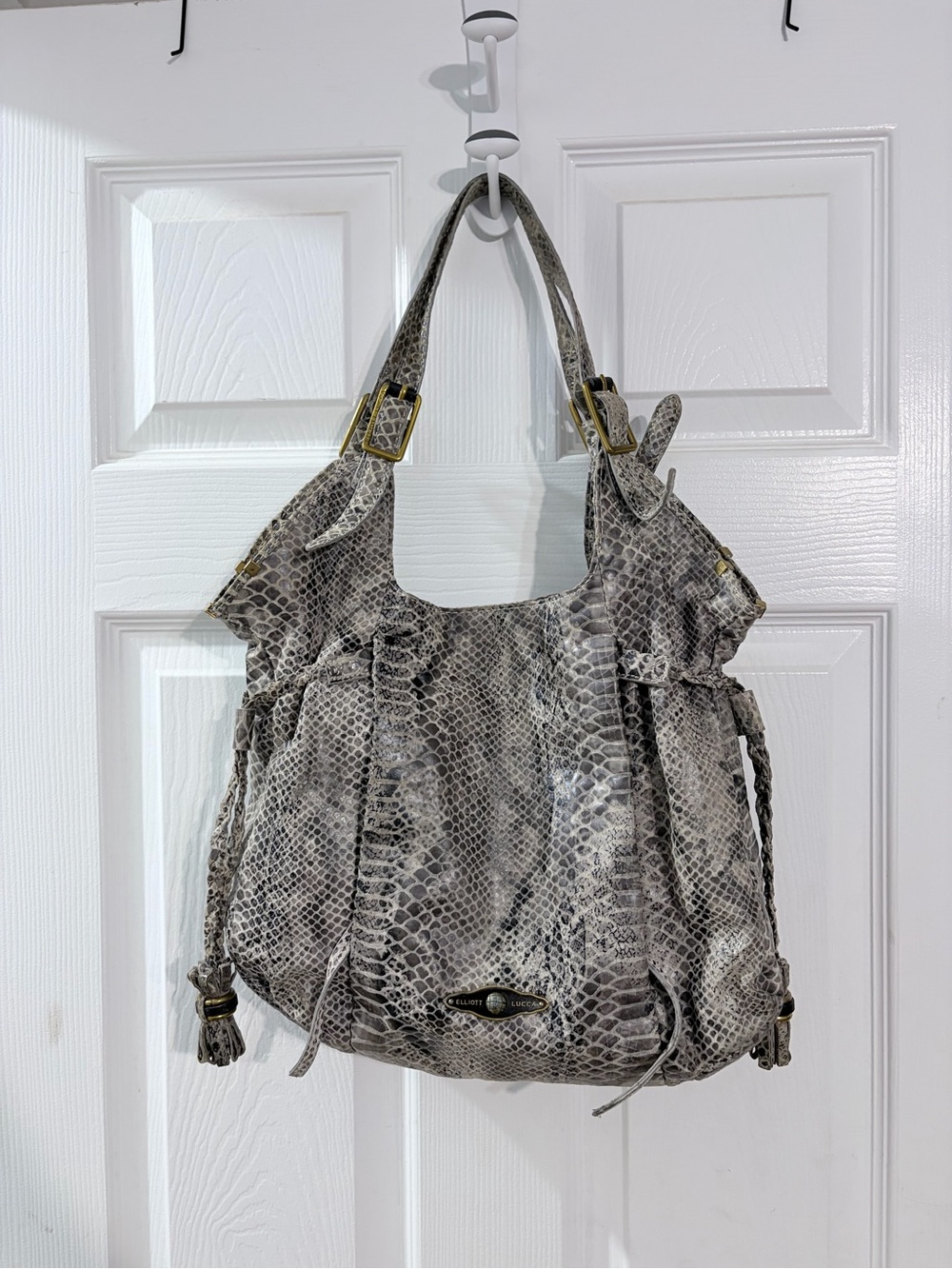 Elliott Lucca Sintra Exotic Snakeprint Genuine Leather Tote Hobo Bag